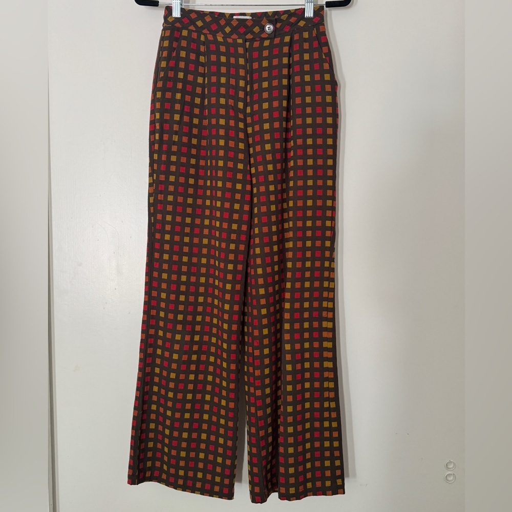 FRNCH Paris High Rise Wide Leg Trouser Size S — Retro 70s Print